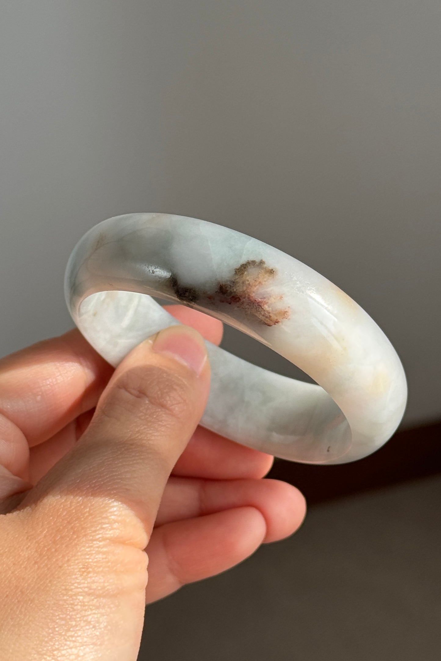 #0339 "Camouflage" Red Pattern Blue White Jade Bangle Size 55.7