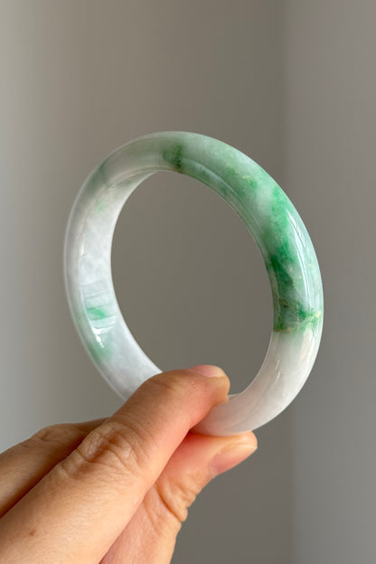 #0340 Sun Green White Jade Bangle Size 55.2