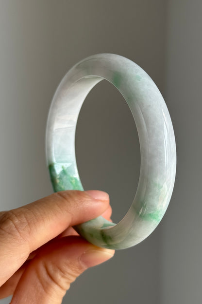 #0340 Sun Green White Jade Bangle Size 55.2