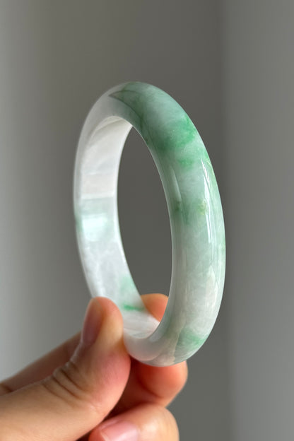#0340 Sun Green White Jade Bangle Size 55.2