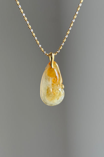 #P0476 "Ruyi" Icy Yellow Golden Jadeite Jade 18K Yellow Gold Pendant