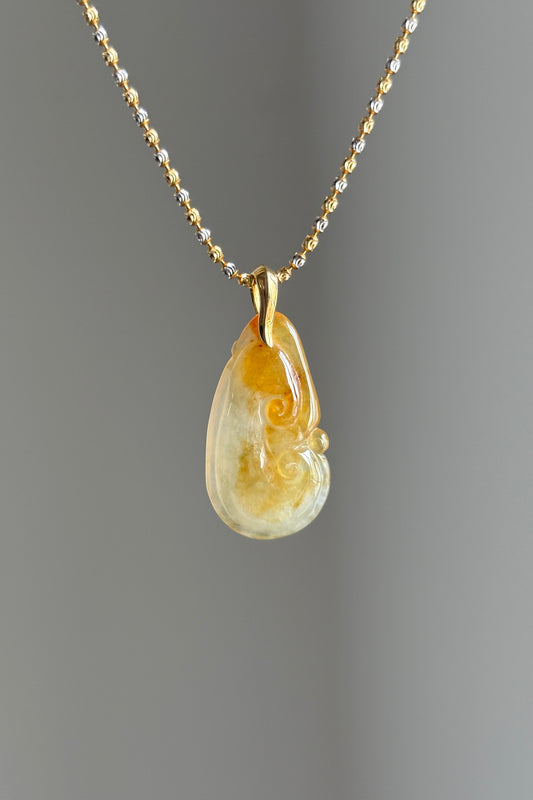 #P0476 "Ruyi" Icy Yellow Golden Jadeite Jade 18K Yellow Gold Pendant