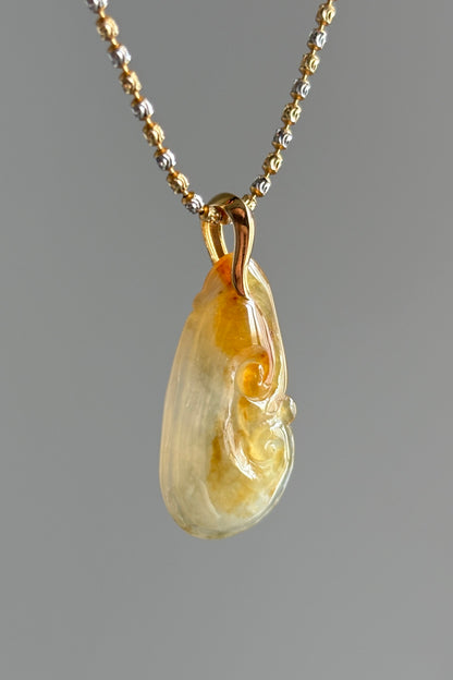 #P0476 "Ruyi" Icy Yellow Golden Jadeite Jade 18K Yellow Gold Pendant