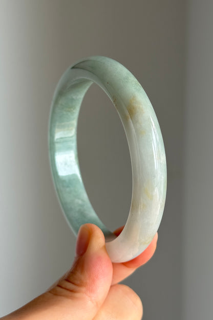 #0342 Lotus Green White Yellow Jade Bangle Size 60