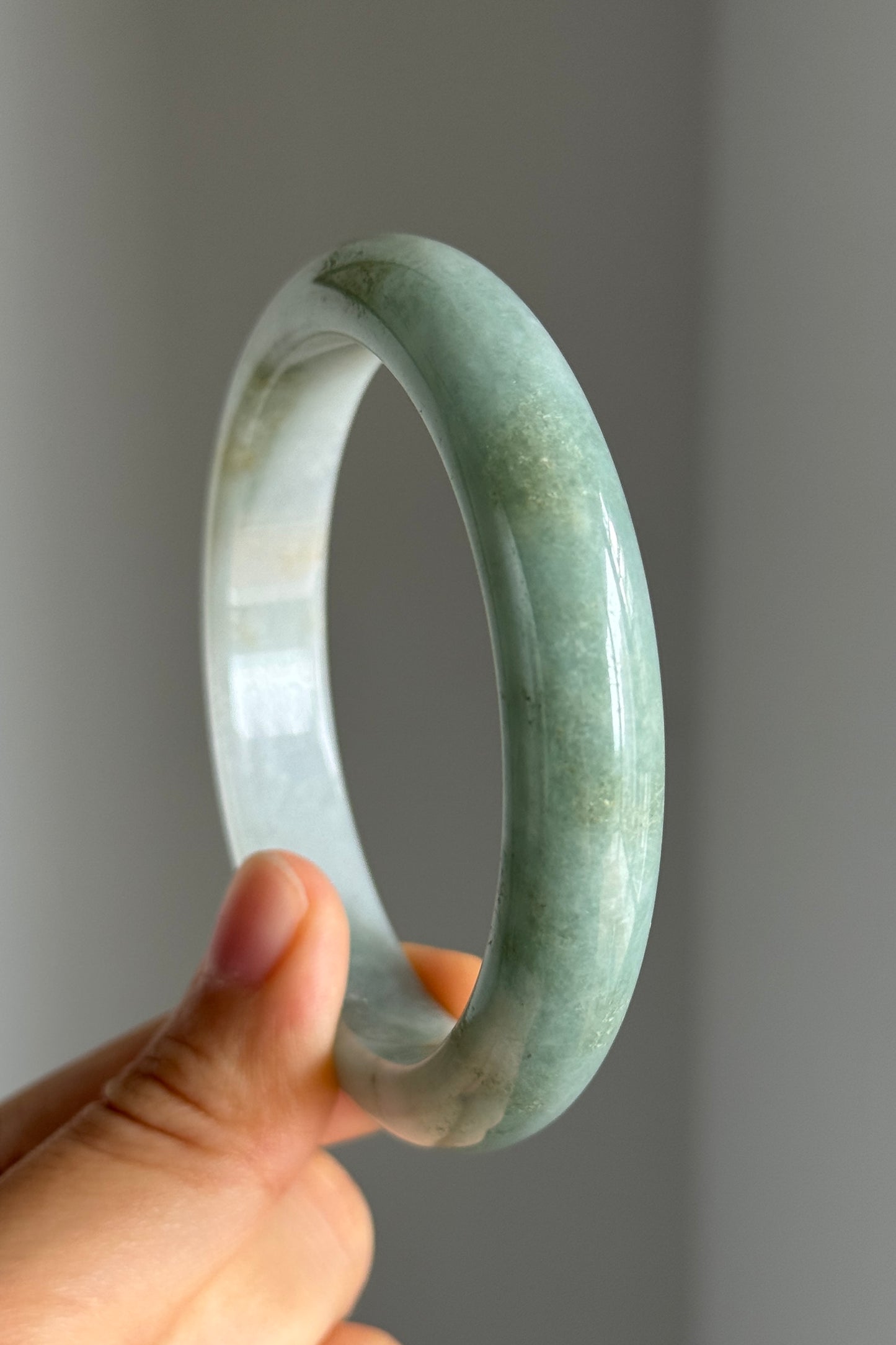 #0342 Lotus Green White Yellow Jade Bangle Size 60