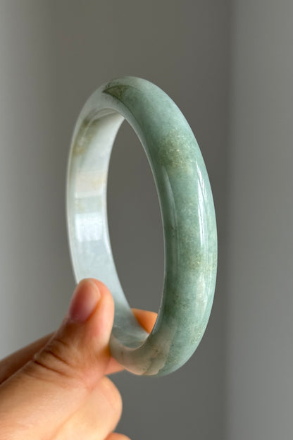 #0342 Lotus Green White Yellow Jade Bangle Size 60