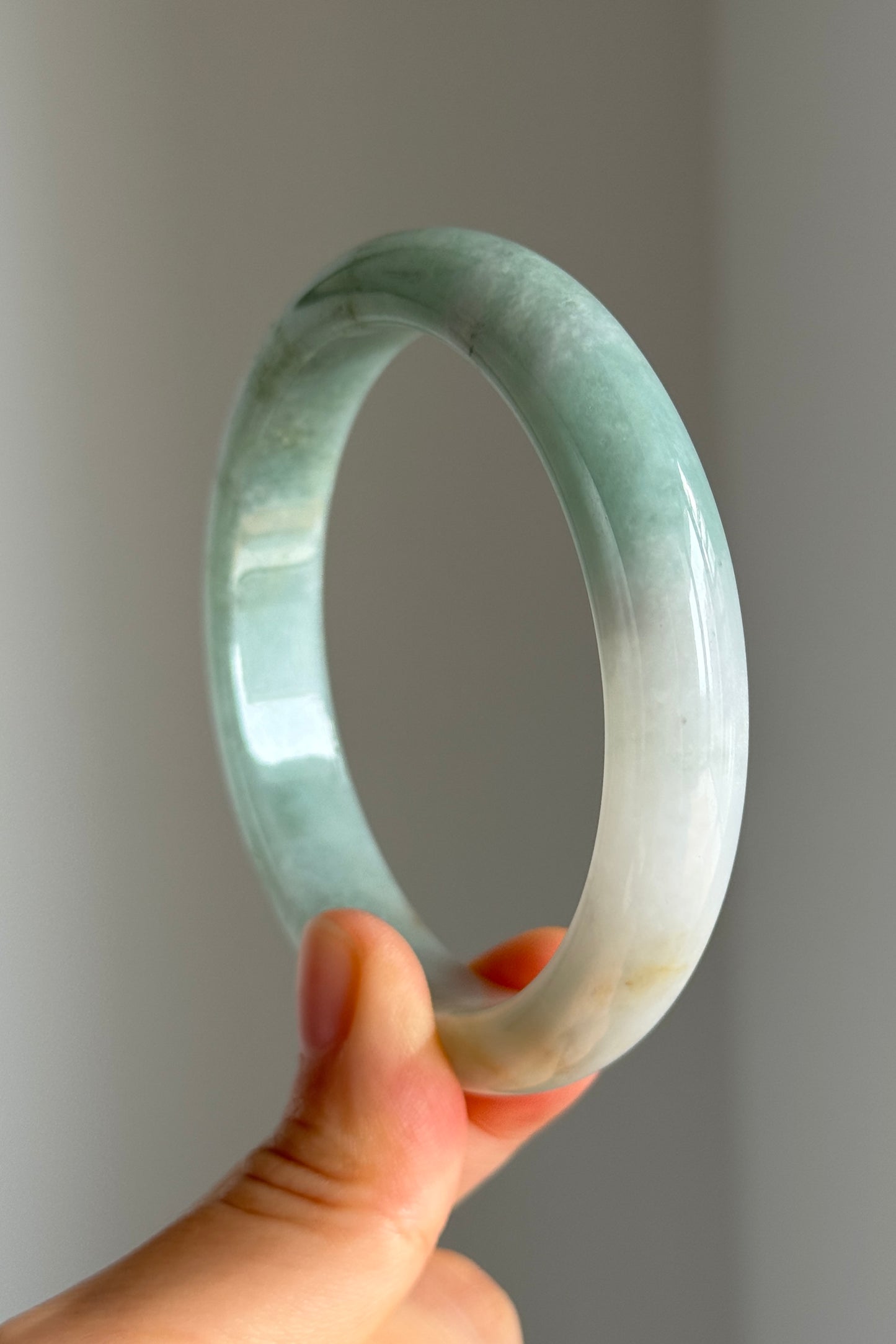 #0342 Lotus Green White Yellow Jade Bangle Size 60
