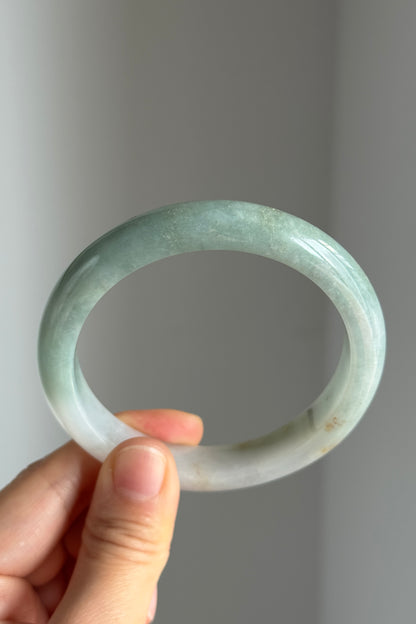 #0342 Lotus Green White Yellow Jade Bangle Size 60