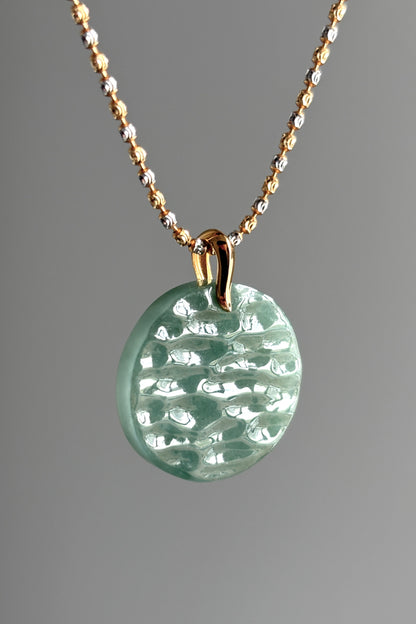 #P0477 "The West Lake" Icy Bluish Green Water Jadeite Jade 18K Yellow Gold Pendant