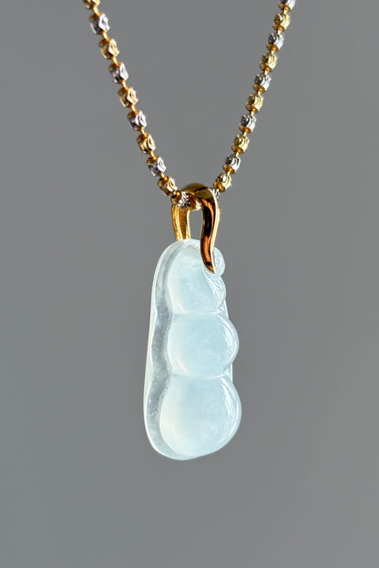 #P0483 "Fortune Bean" Highly Icy White Jadeite Jade 18K Yellow Gold Pendant