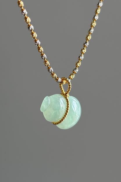 #0481 "Hulu/Gourd" Icy Light Green Jadeite Jade 18K Yellow Gold Pendant