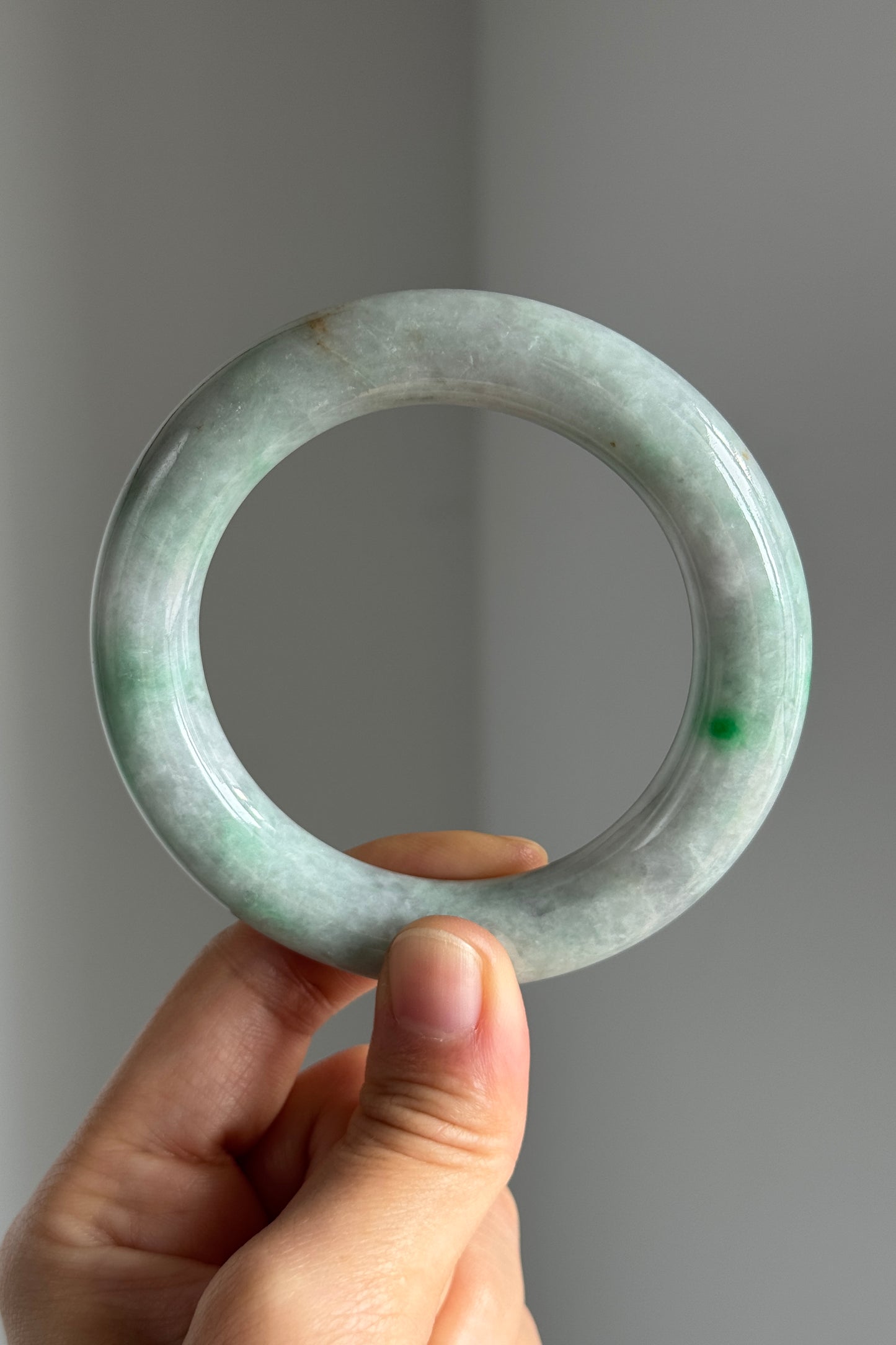 #0345 Sun Green Lavender Jade Bangle Size 56.2 (fits up to 57.2)