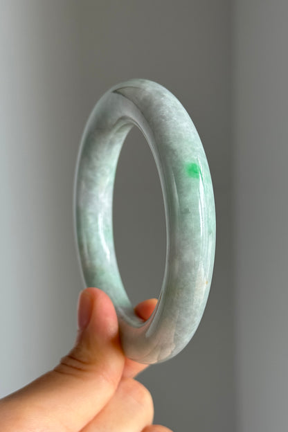 #0345 Sun Green Lavender Jade Bangle Size 56.2 (fits up to 57.2)