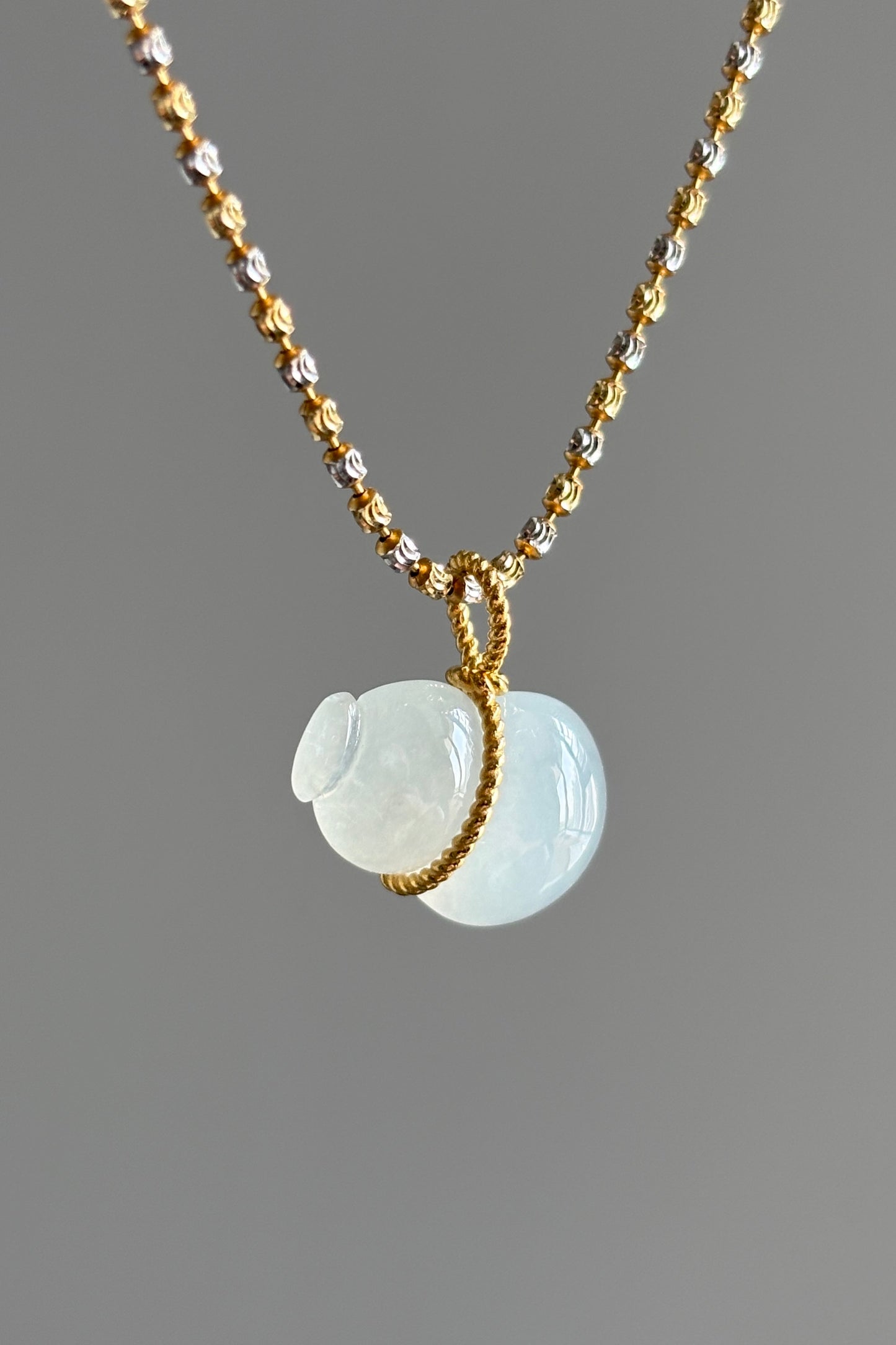 #P0482 "Hulu/Gourd" Highly Icy White Jadeite Jade 18K Yellow Gold Pendant