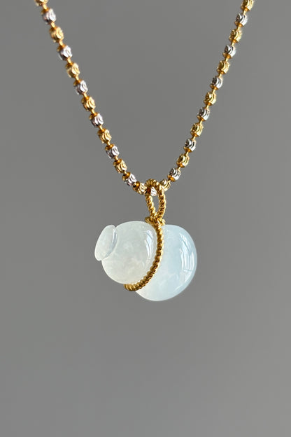 #P0482 "Hulu/Gourd" Highly Icy White Jadeite Jade 18K Yellow Gold Pendant
