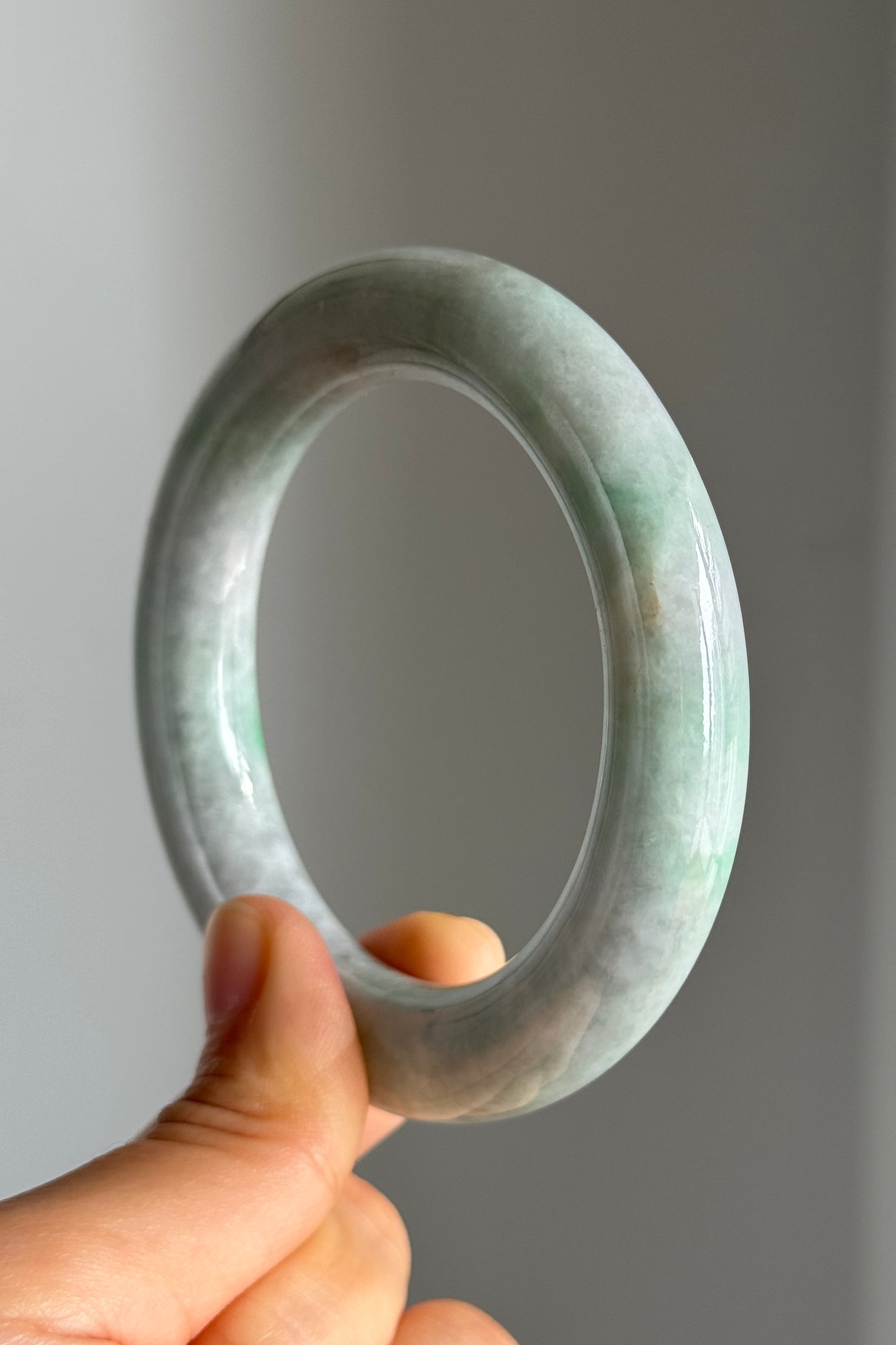 #0345 Sun Green Lavender Jade Bangle Size 56.2 (fits up to 57.2)