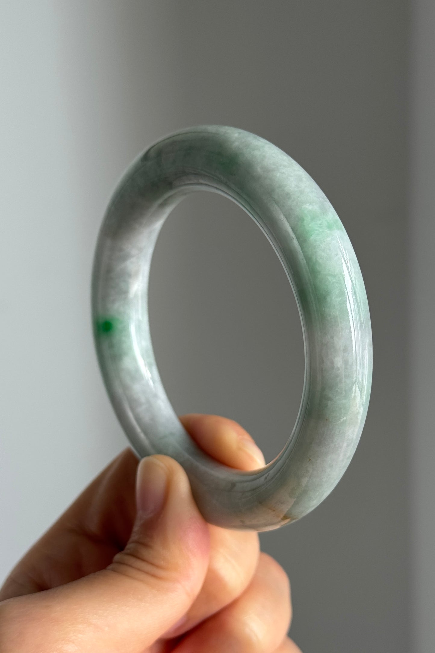 #0345 Sun Green Lavender Jade Bangle Size 56.2 (fits up to 57.2)