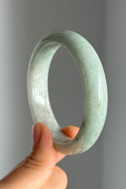 #0347 Lotus Green Yellow Spots Jade Bangle Size 57.5