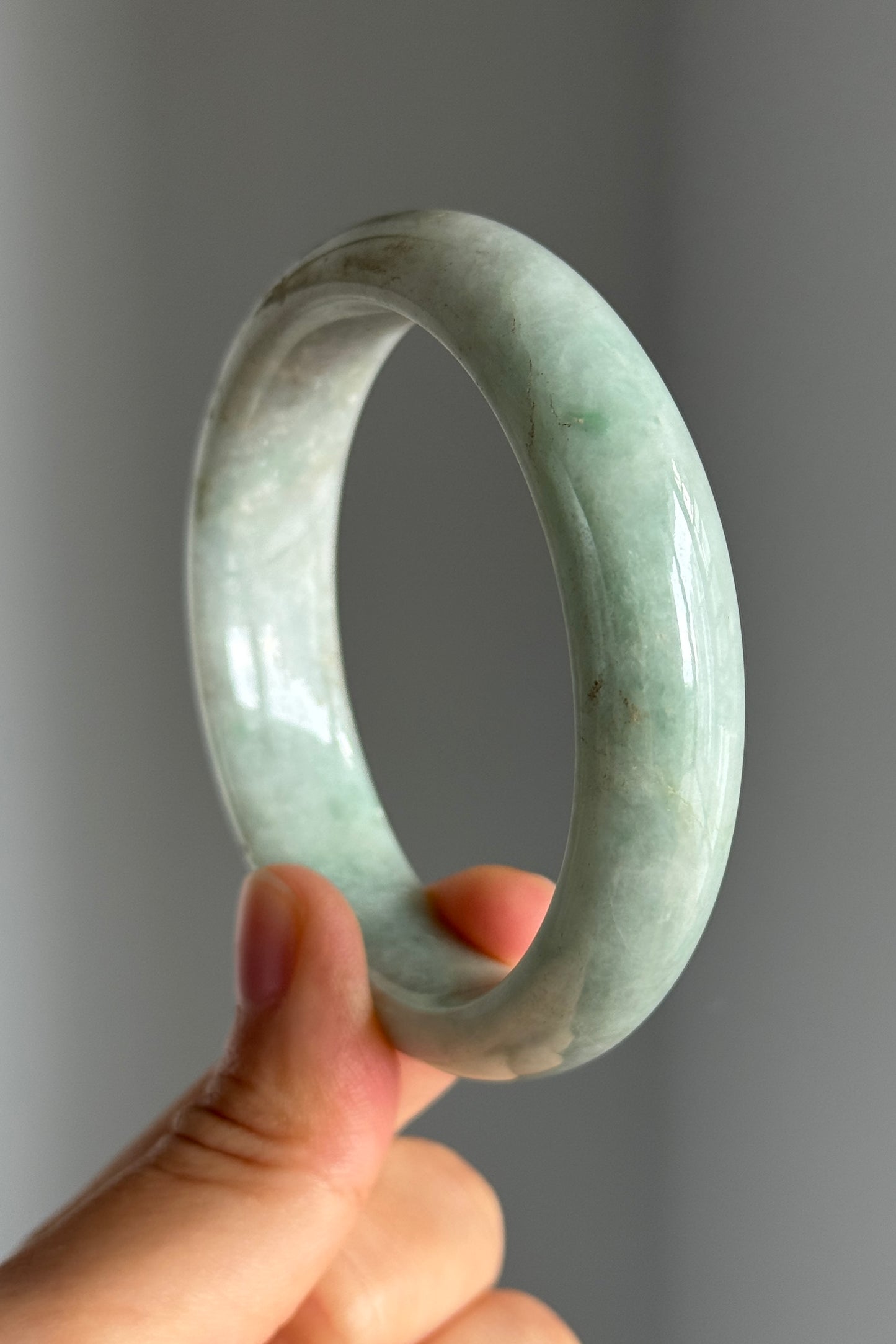 #0347 Lotus Green Yellow Spots Jade Bangle Size 57.5