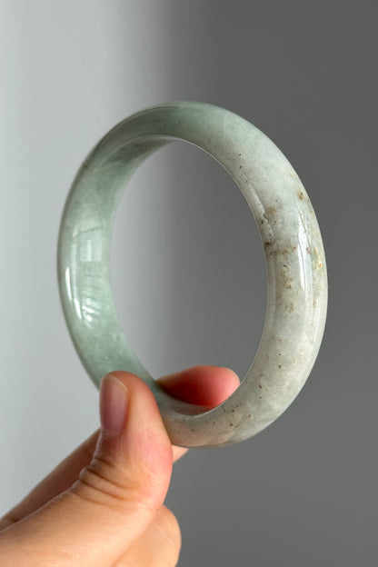 #0347 Lotus Green Yellow Spots Jade Bangle Size 57.5