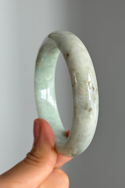 #0347 Lotus Green Yellow Spots Jade Bangle Size 57.5