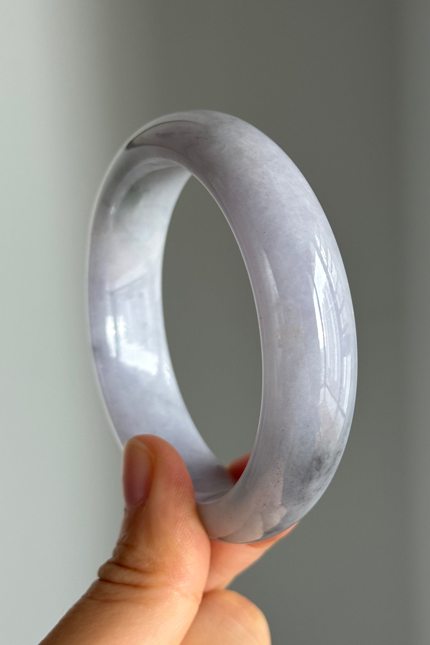 #0349 Icy Lavender Ink Flower Jade Bangle Size 57.2