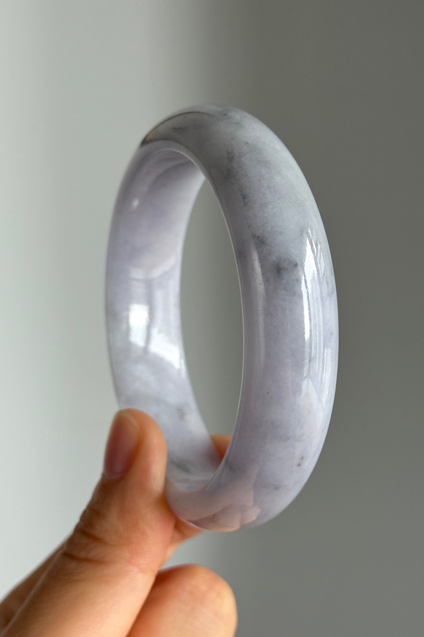 #0349 Icy Lavender Ink Flower Jade Bangle Size 57.2