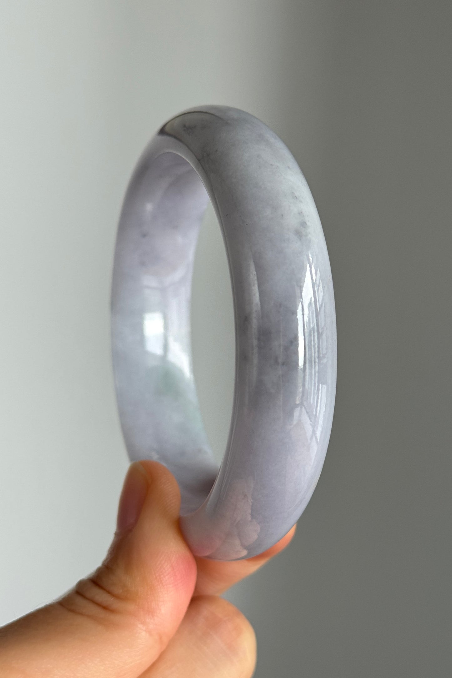 #0349 Icy Lavender Ink Flower Jade Bangle Size 57.2
