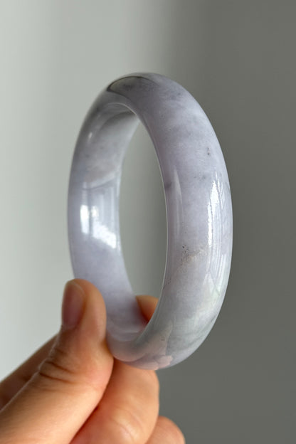 #0349 Icy Lavender Ink Flower Jade Bangle Size 57.2