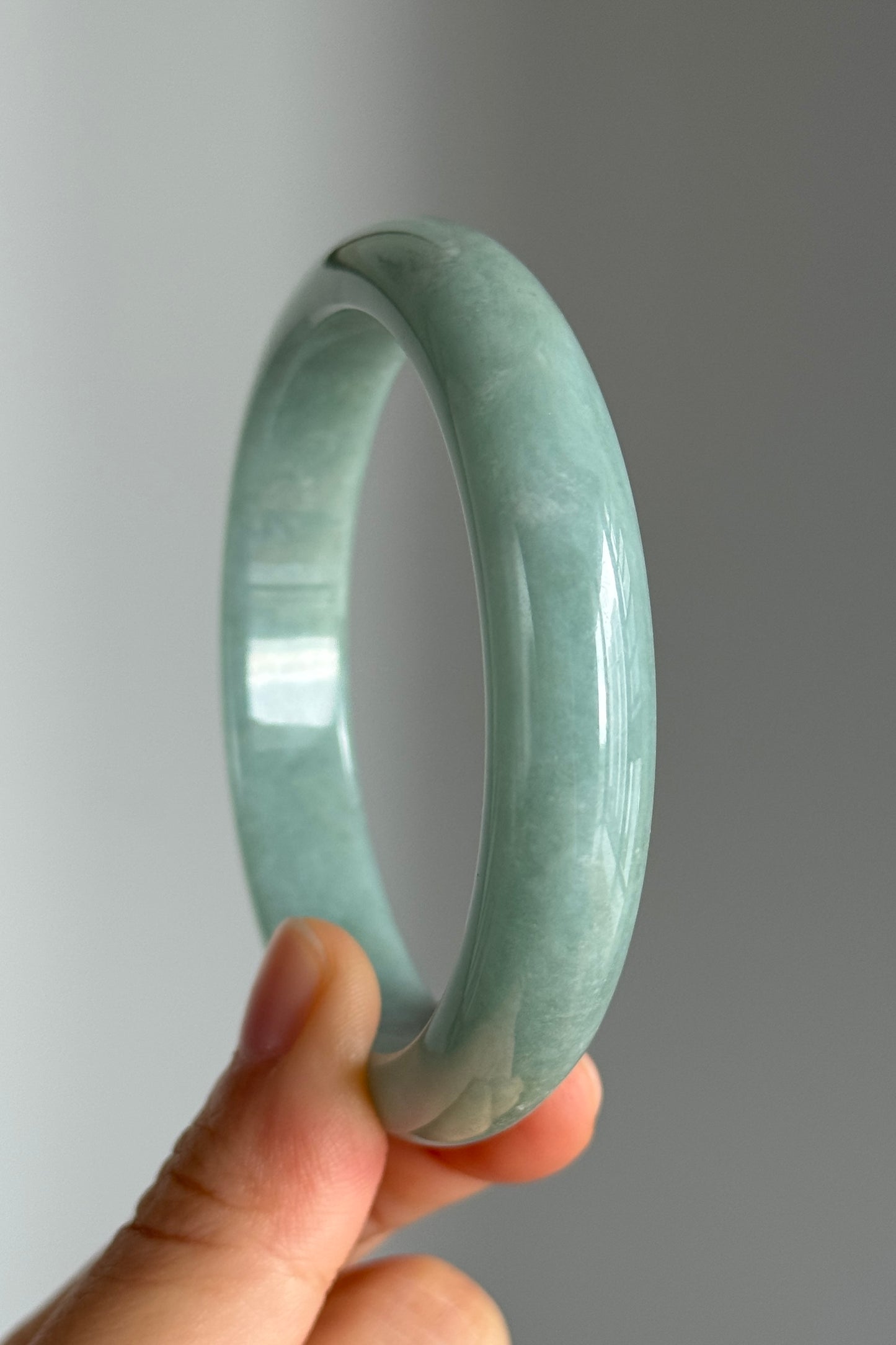 #0350 Icy Rich Bluish Green Jade Bangle Size 59