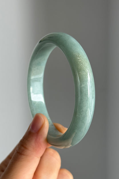 #0350 Icy Rich Bluish Green Jade Bangle Size 59