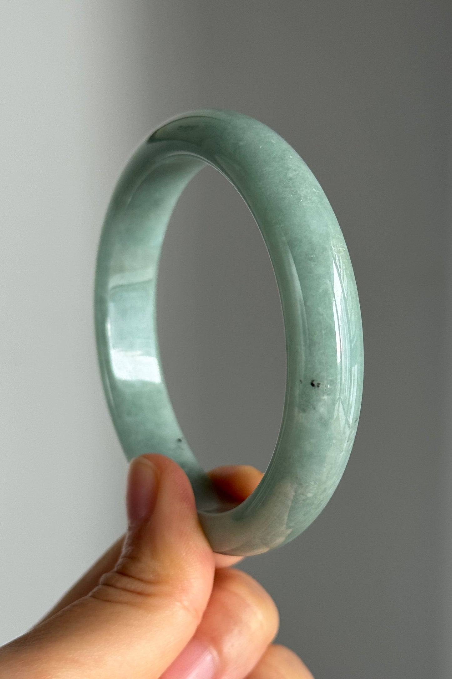 #0350 Icy Rich Bluish Green Jade Bangle Size 59