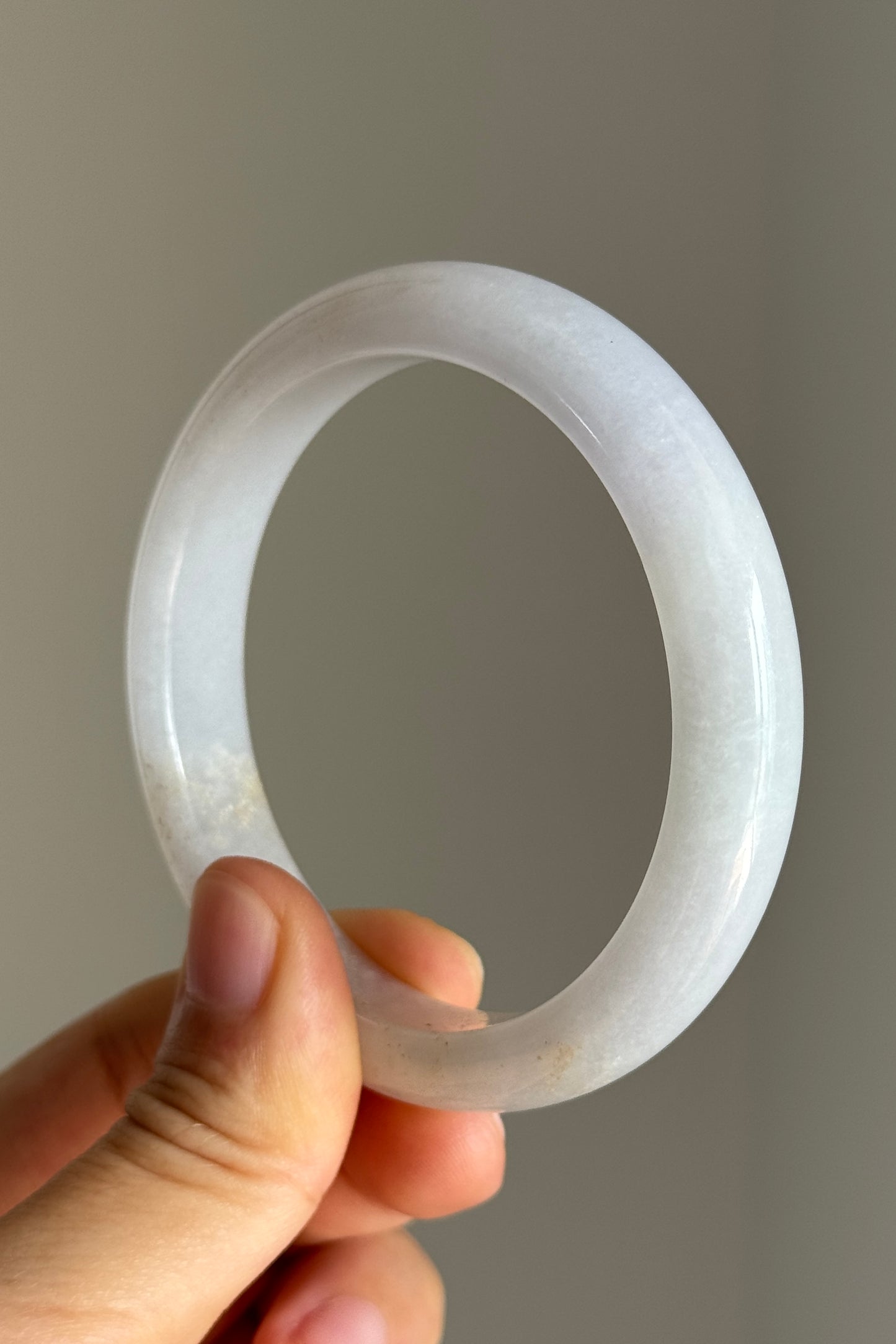 #0414 Icy Pink Lavender Yellow Golden Flecks Jade Bangle Size 57