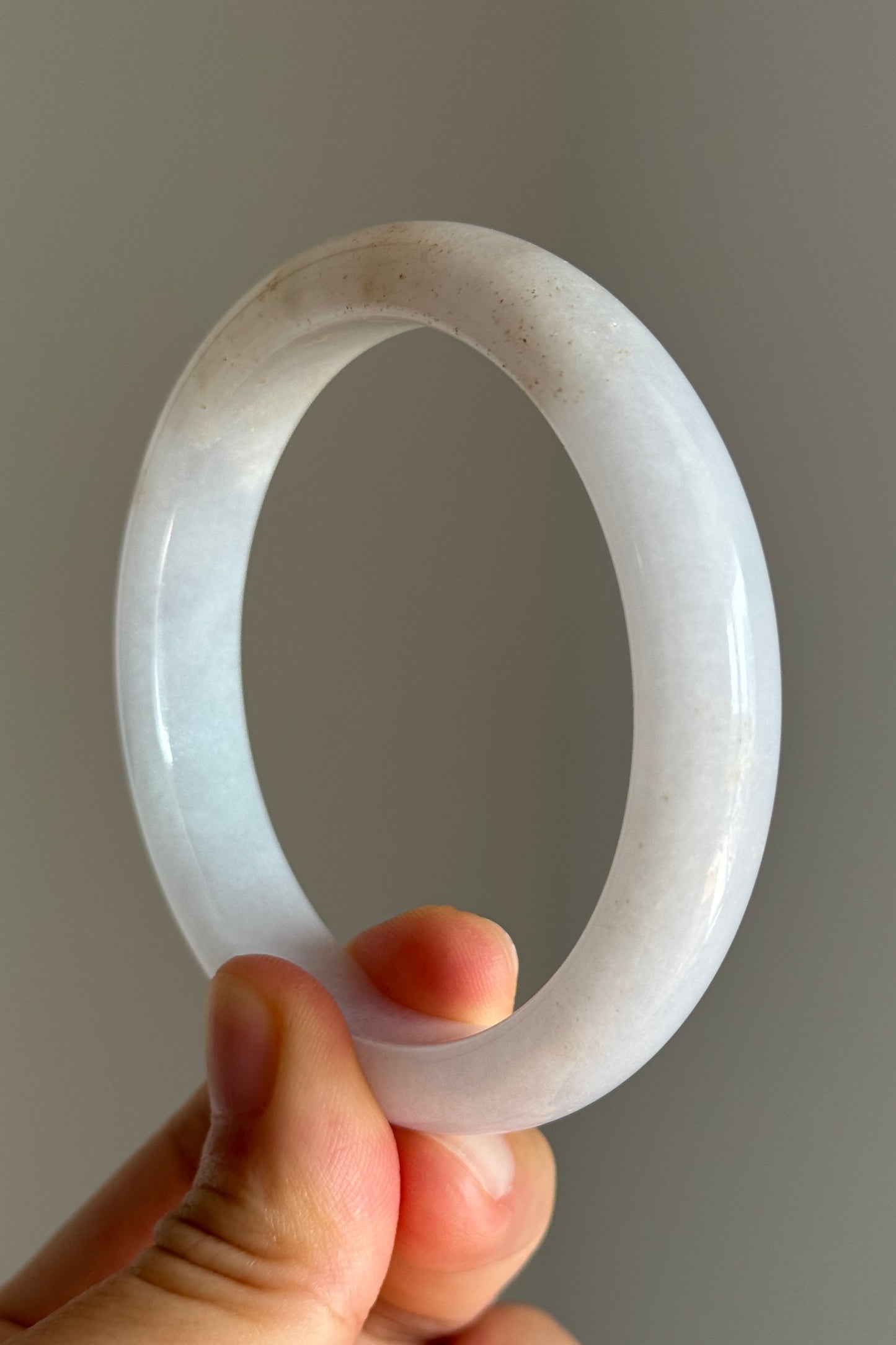 #0414 Icy Pink Lavender Yellow Golden Flecks Jade Bangle Size 57