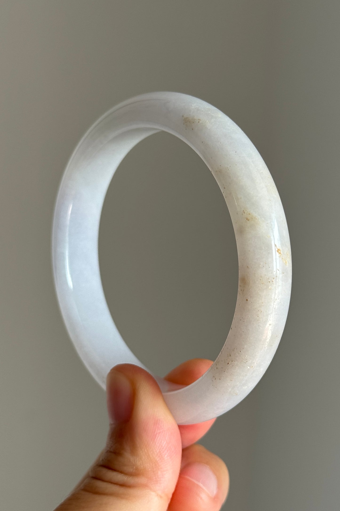 #0414 Icy Pink Lavender Yellow Golden Flecks Jade Bangle Size 57