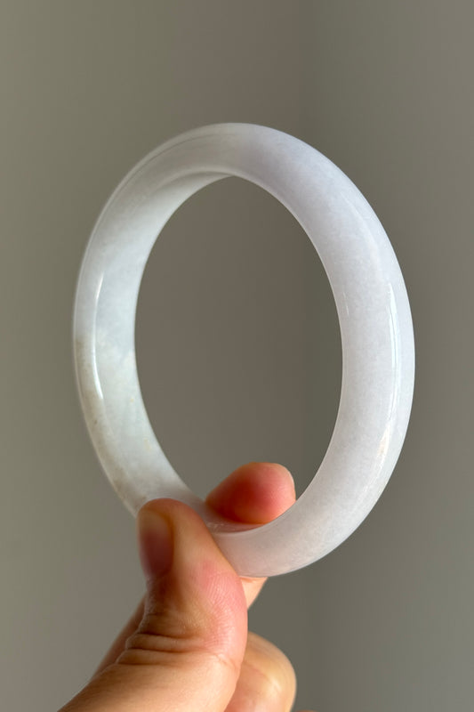 #0414 Icy Pink Lavender Yellow Golden Flecks Jade Bangle Size 57