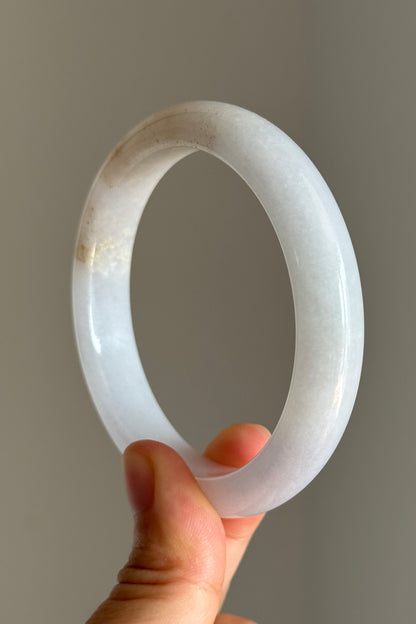#0414 Icy Pink Lavender Yellow Golden Flecks Jade Bangle Size 57