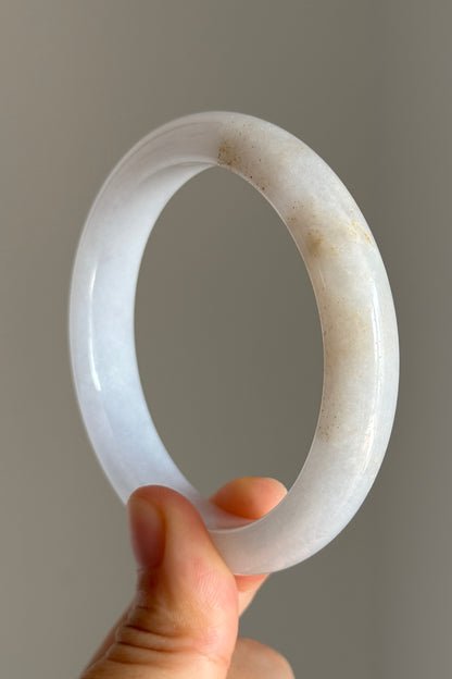 #0414 Icy Pink Lavender Yellow Golden Flecks Jade Bangle Size 57