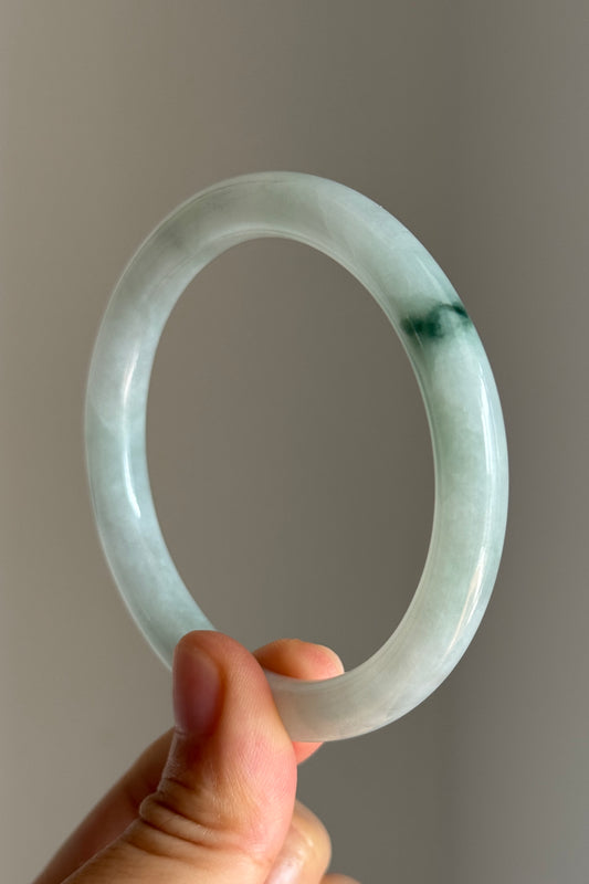 #0415 Icy Green Flower Jade Bangle Size 56.2 (fits up to 58.2)