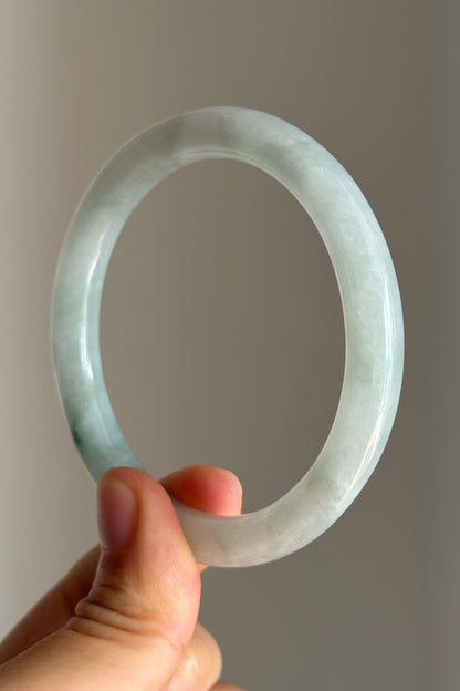 #0415 Icy Green Flower Jade Bangle Size 56.2 (fits up to 58.2)
