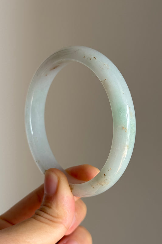 #0416 Icy Light Green Golden Flecks Jade Bangle Size 59.8