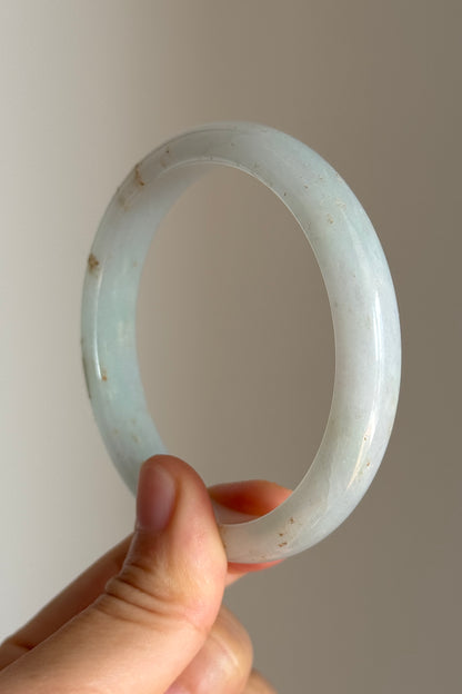 #0416 Icy Light Green Golden Flecks Jade Bangle Size 59.8
