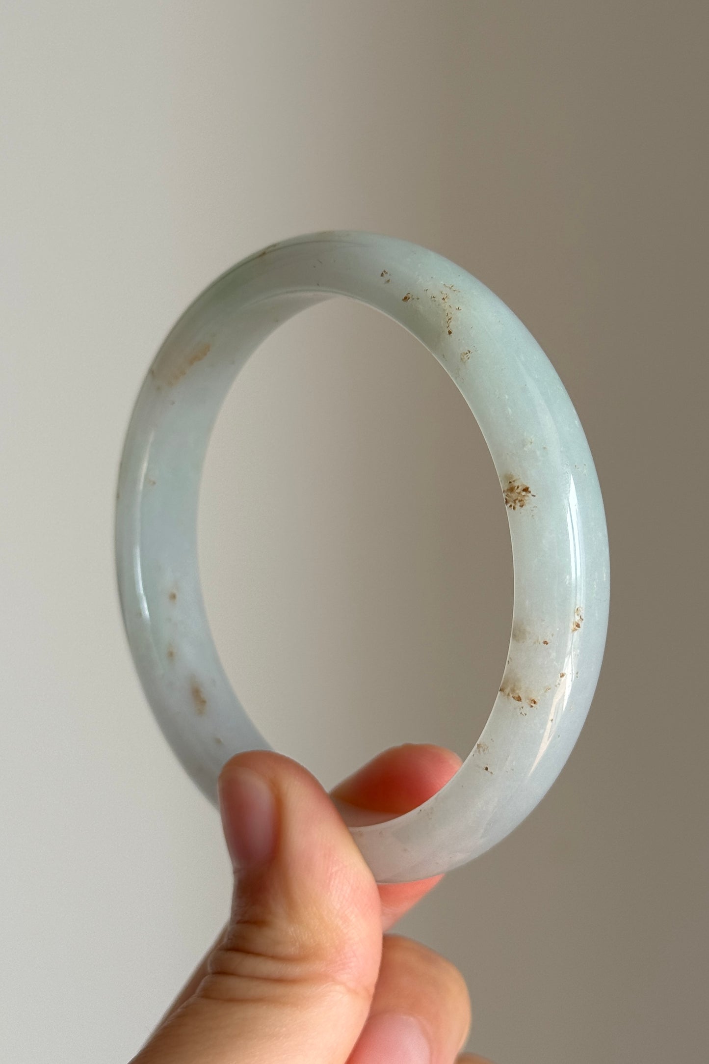 #0416 Icy Light Green Golden Flecks Jade Bangle Size 59.8
