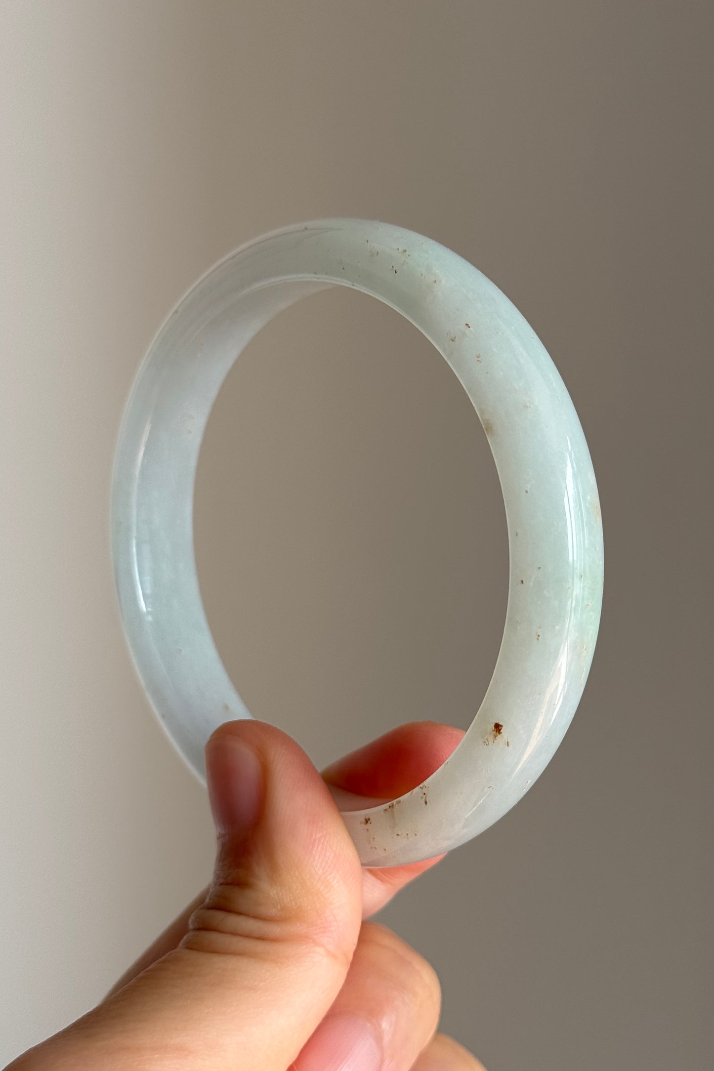 #0416 Icy Light Green Golden Flecks Jade Bangle Size 59.8