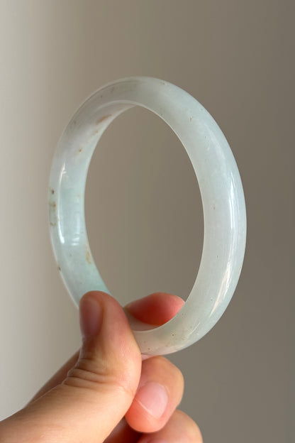 #0416 Icy Light Green Golden Flecks Jade Bangle Size 59.8