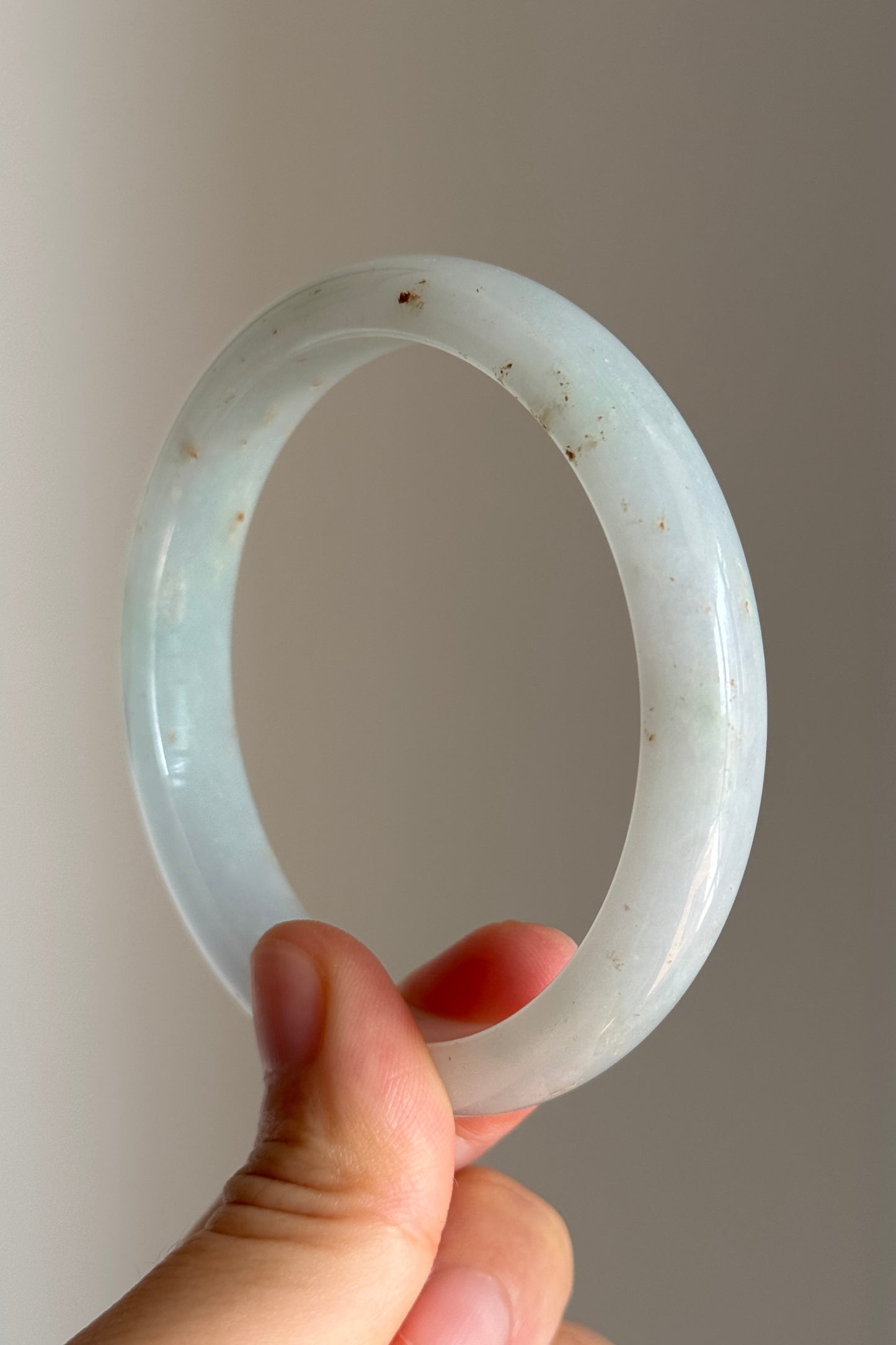 #0416 Icy Light Green Golden Flecks Jade Bangle Size 59.8