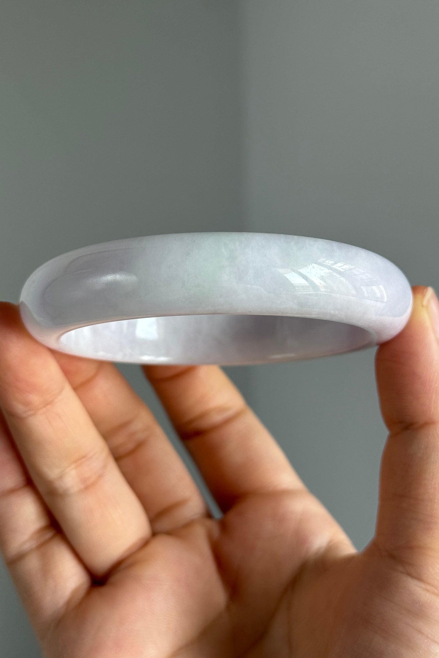 #0352 Pink Lavender Light Green Jade Bangle Size 57.6