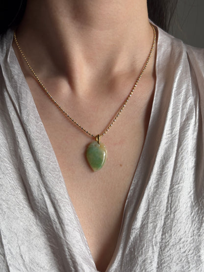 #P0479 "Fortune Peach" Yellow and Sun Green Jadeite Jade 18K Yellow Gold Pendant