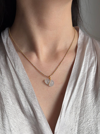 #P0482 "Hulu/Gourd" Highly Icy White Jadeite Jade 18K Yellow Gold Pendant