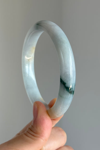 #0353 Bluish Green Flower Yellow Lavender White Jade Bangle Size 62.6